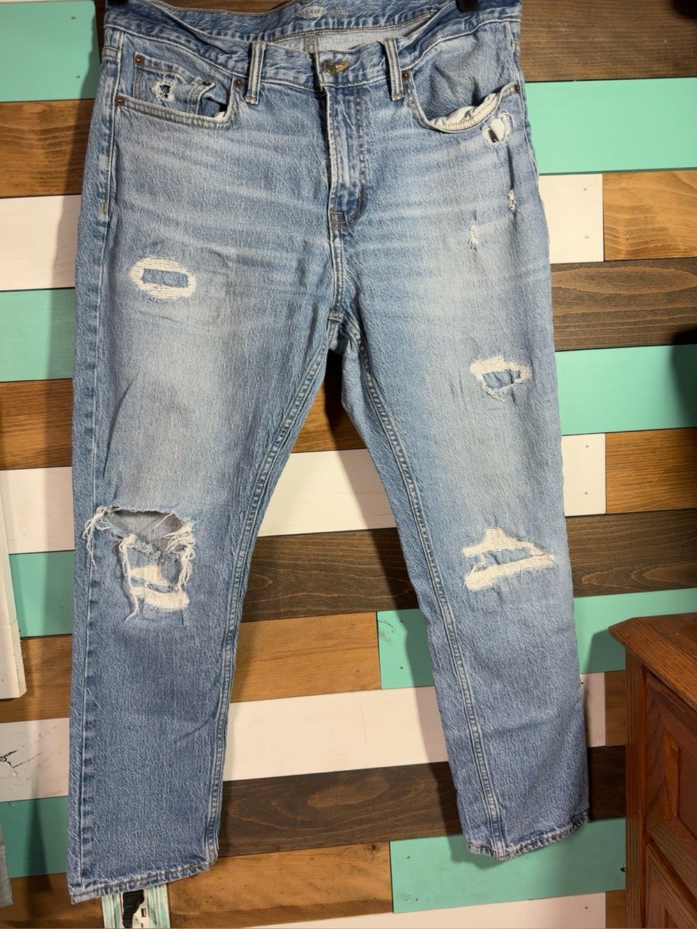 Old Navy Light Blue Ripped Men’s Slim Straight Jeans